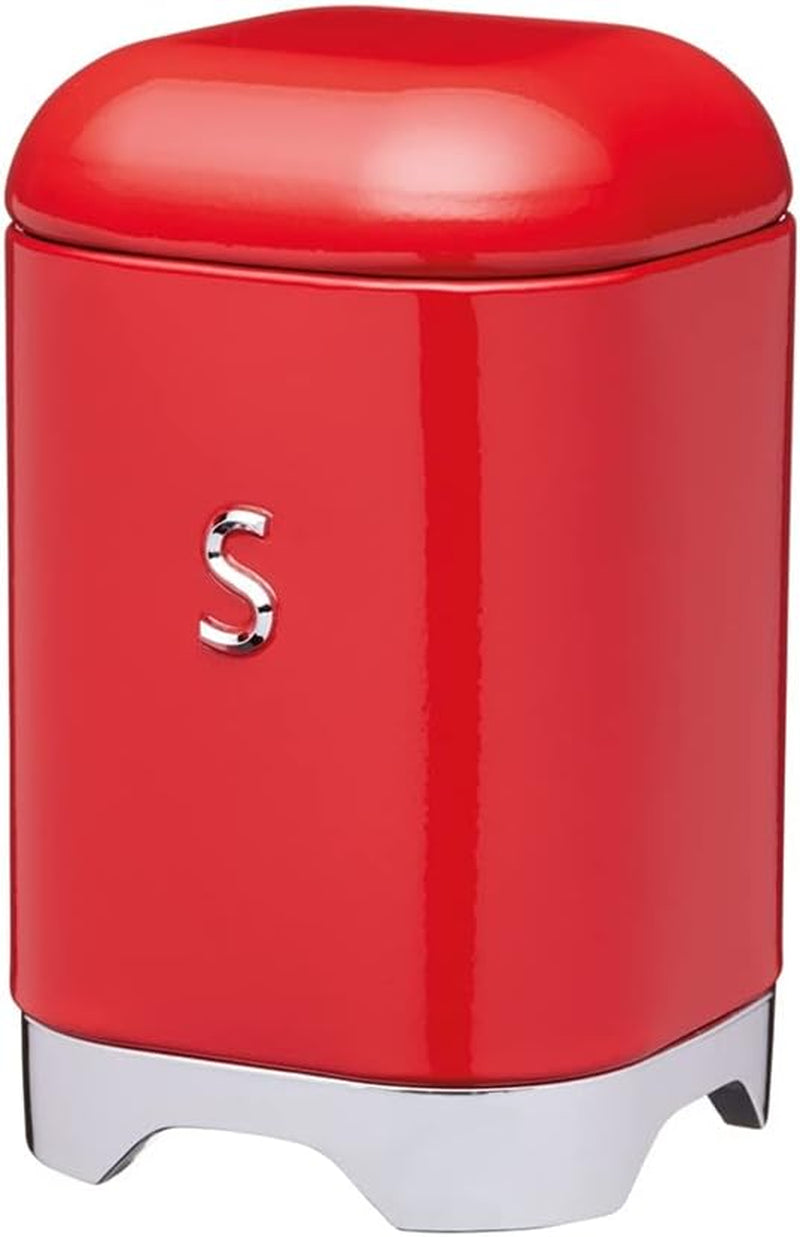 KitchenCraft Lovello caddy pentru ceai, caddy din oțel alb, suprafață texturată, stil 1950 cu capac, pentru ceai vrac și pliculețe de ceai, 11 cm x 11 cm x 19 cm, Ice White Cutii depozitare alimente Naty Shop Roșu/argintiu Zahăr
