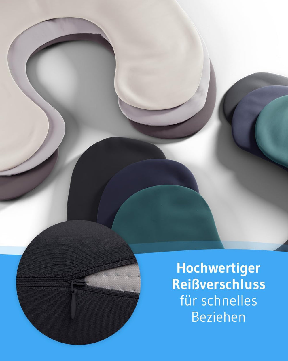 Față de pernă neagră, pachet dublu, perfectă pentru pernele de gât ANDAR, bumbac maco (jersey dublu), fără călcare și uscare cu tambur, set de 2 fețe de pernă cu fermoar, certificat Oeko-Tex Perne ortopedice cervicale Naty Shop