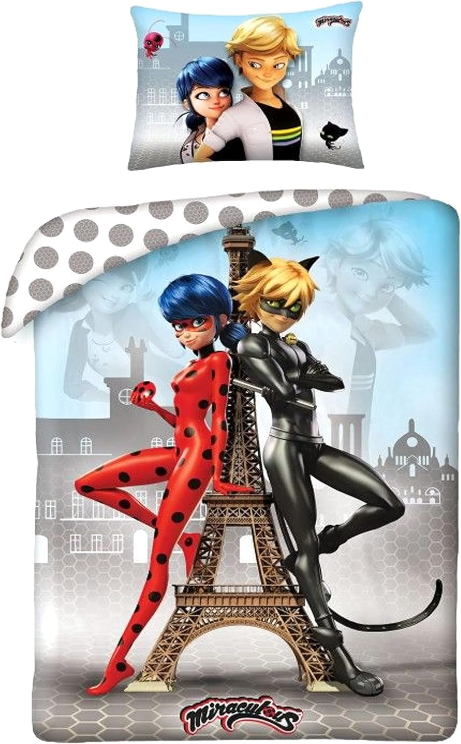 Lenjerie de pat pentru copii, filme si desene animate, reversibila, bumbac Lenjerie de pat - copii Naty Shop Miraculous