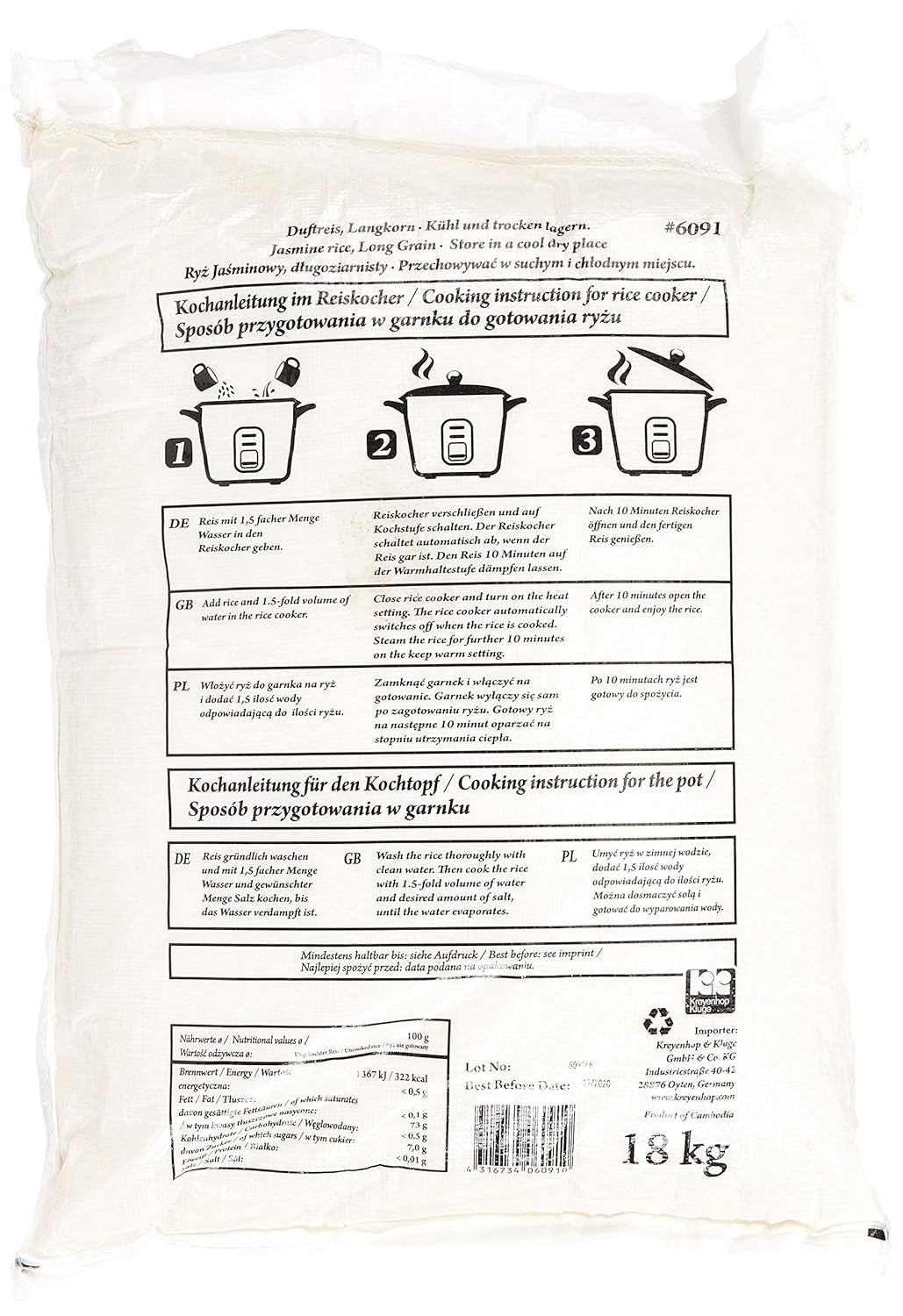 Illatos rizs/jázmin rizs, hosszú szemű, AAA minőségű, 1 csomag (1 x 18 kg)