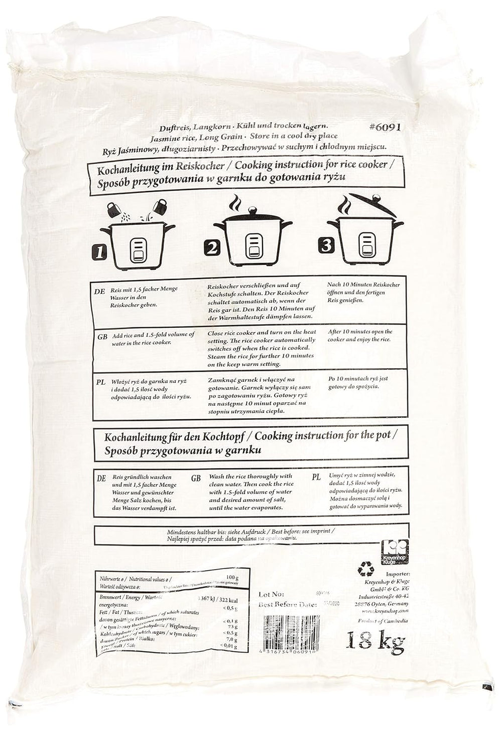 Illatos rizs/jázmin rizs, hosszú szemű, AAA minőségű, 1 csomag (1 x 18 kg)