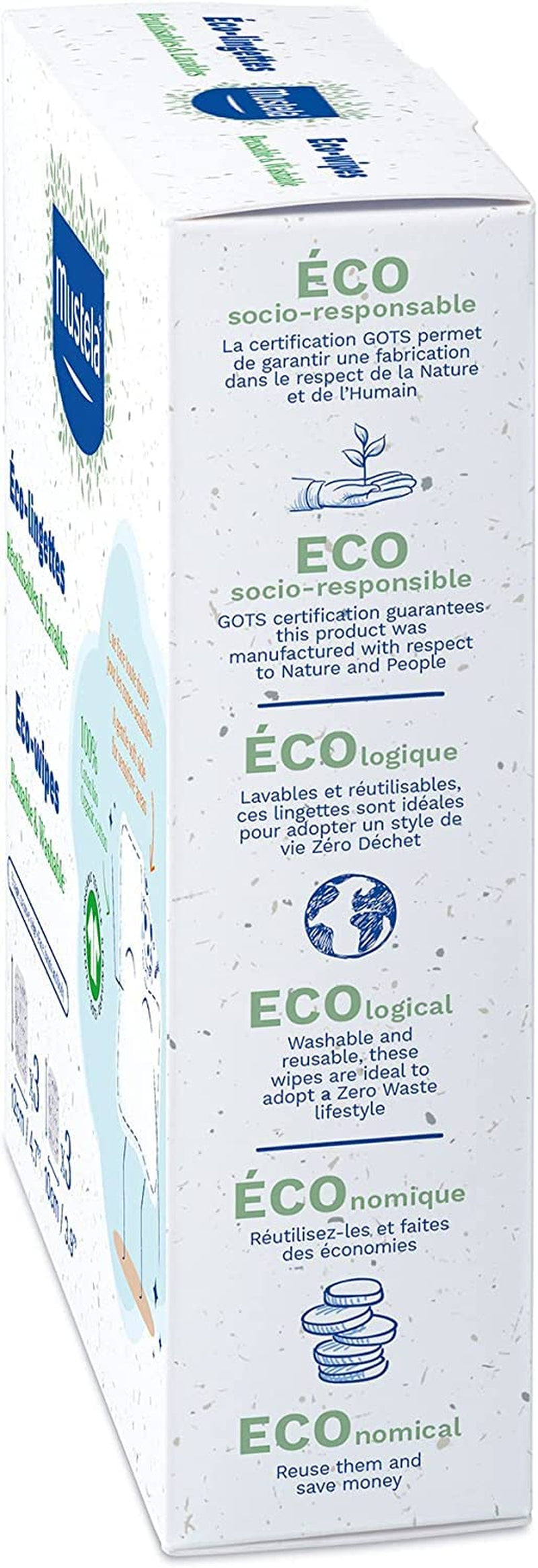 100% GOTS pamut újrafelhasználható test- és sminkpelenkák csecsemőknek és az egész családnak - Tisztítja a bőrt és felszívja a szennyeződéseket, érzékeny bőrre is alkalmas (6 csomag)