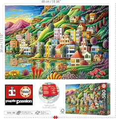 Educa - Puzzle 500 db felnőtteknek | Színes falu a tó mellett, 500 darabos puzzle felnőtteknek és gyerekeknek 11 éves kortól, tájrejtvény, illusztráció (19552) Puzzle Naty Shop