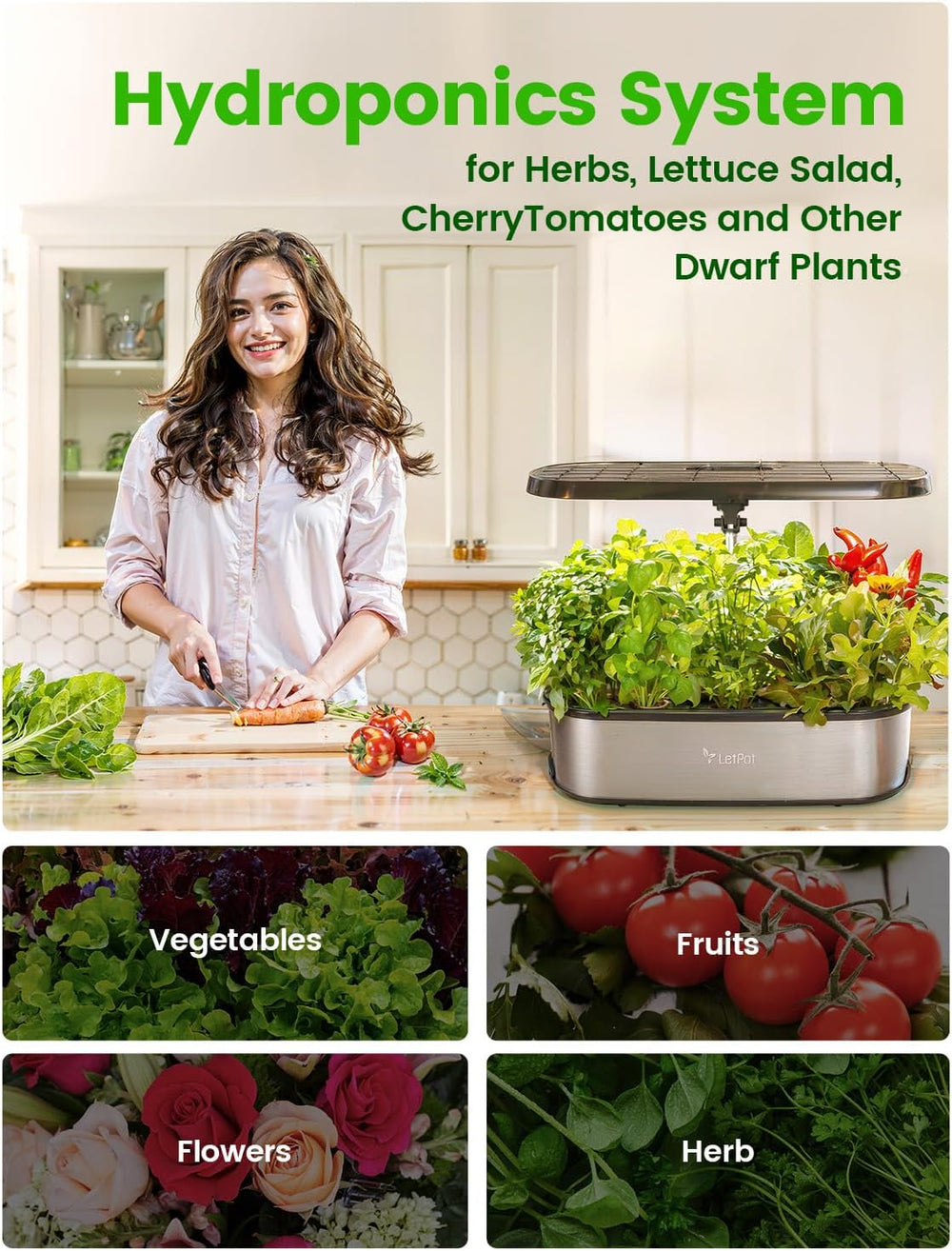 LPH-SE WiFi hidroponikus termesztőrendszer, 12 edényes beltéri intelligens fűszernövény-kertkészlet, beltéri kert 24 W-os LED-es termesztőlámpával, 5,5 literes víztartály, szivattyúrendszer, automatikus időzítő