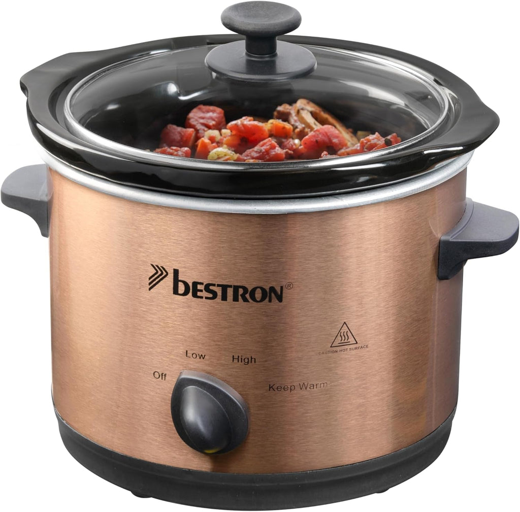 Bestron slow cooker cu tigaie ceramică și capac din sticlă, termostat cu 3 niveluri, ideal pentru multe feluri de mâncare, cum ar fi carne, supe și legume, 3,5 litri, culoare: argintiu Slow Cooker Naty Shop Aramiu 2 persoane