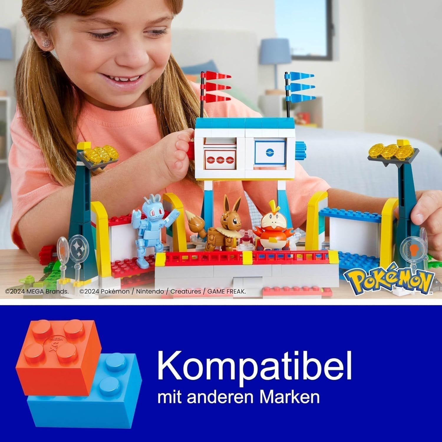MEGA Pokémon Action Figure Building Toy, Arena de antrenament cu 1101 piese, joc de lupte și 5 figuri mobile pentru copii, HWR82 Action figures Naty Shop
