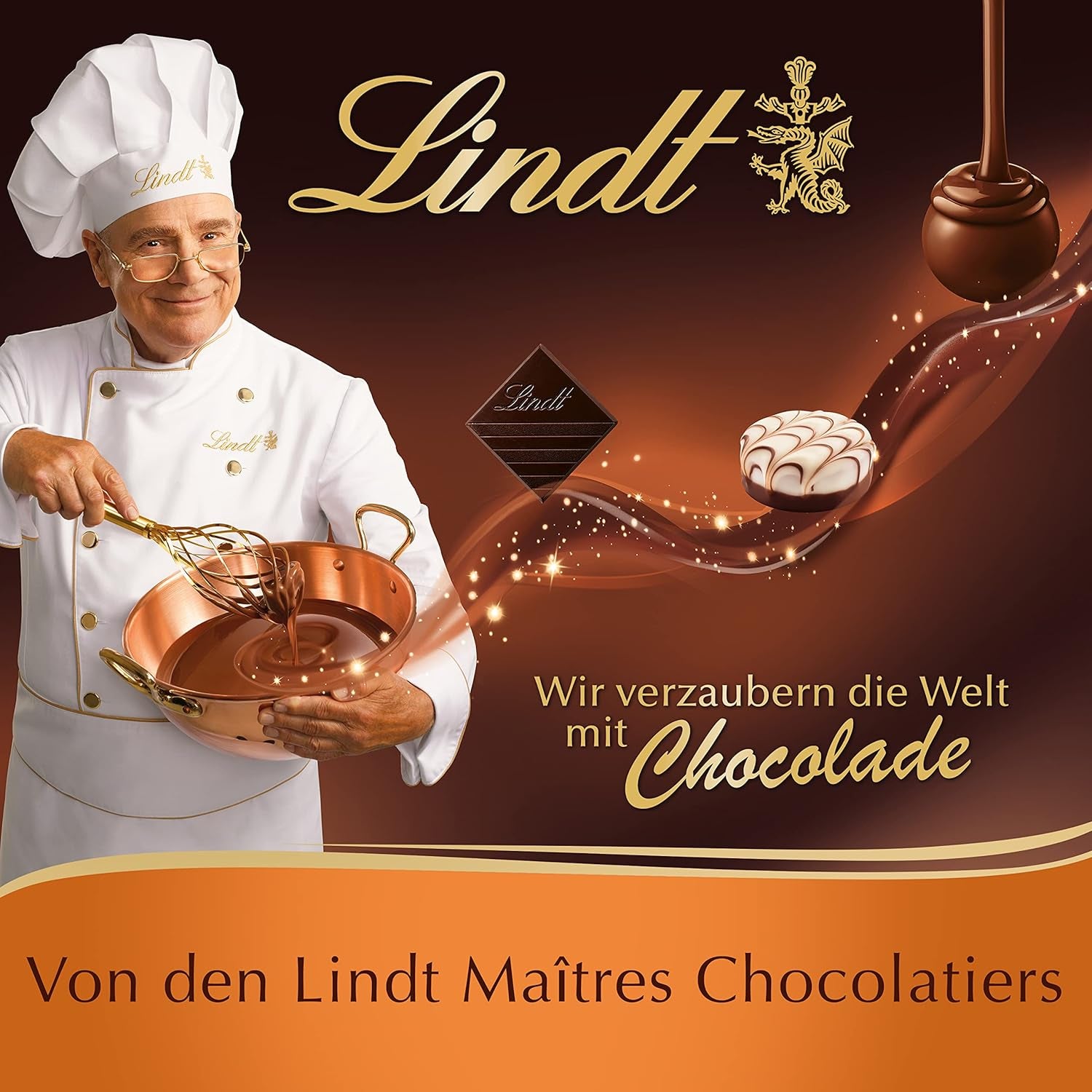 Lindor csokoládé felső bemutató | 1718 g és csokoládé szeletek marcipánnal | 25 rúd x 50 g pultos kijelzőben | 1250 g | Étcsokoládéval bevont tiszta marcipán | Csokoládé szeletek