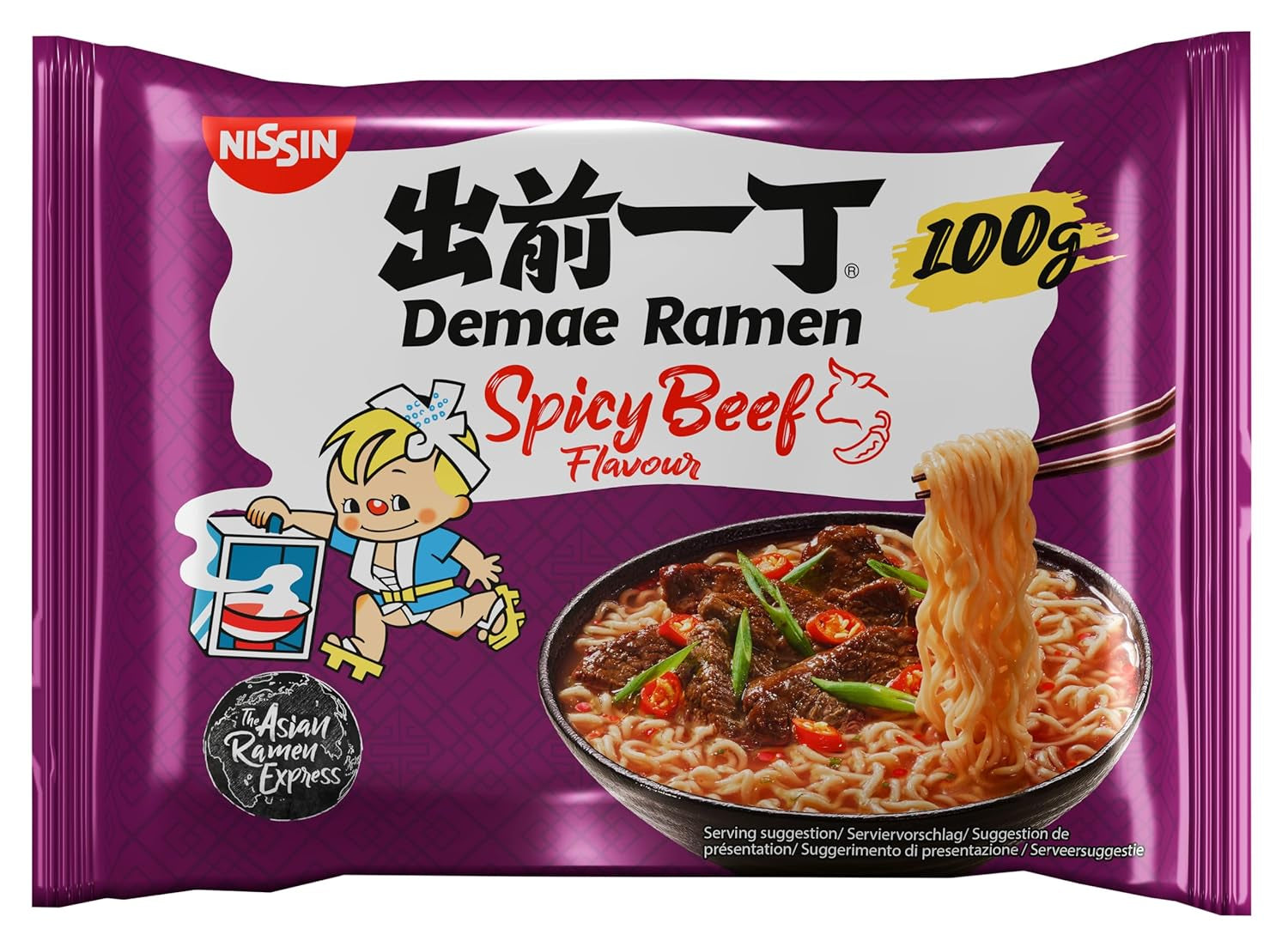 Nissin Demae Ramen – 10 csomagos fűszeres marhahús, japán stílusú instant tészta marhahús ízzel és ázsiai fűszerekkel, gyorsan és egyszerűen elkészíthető ázsiai ételek (10 x 100 g)