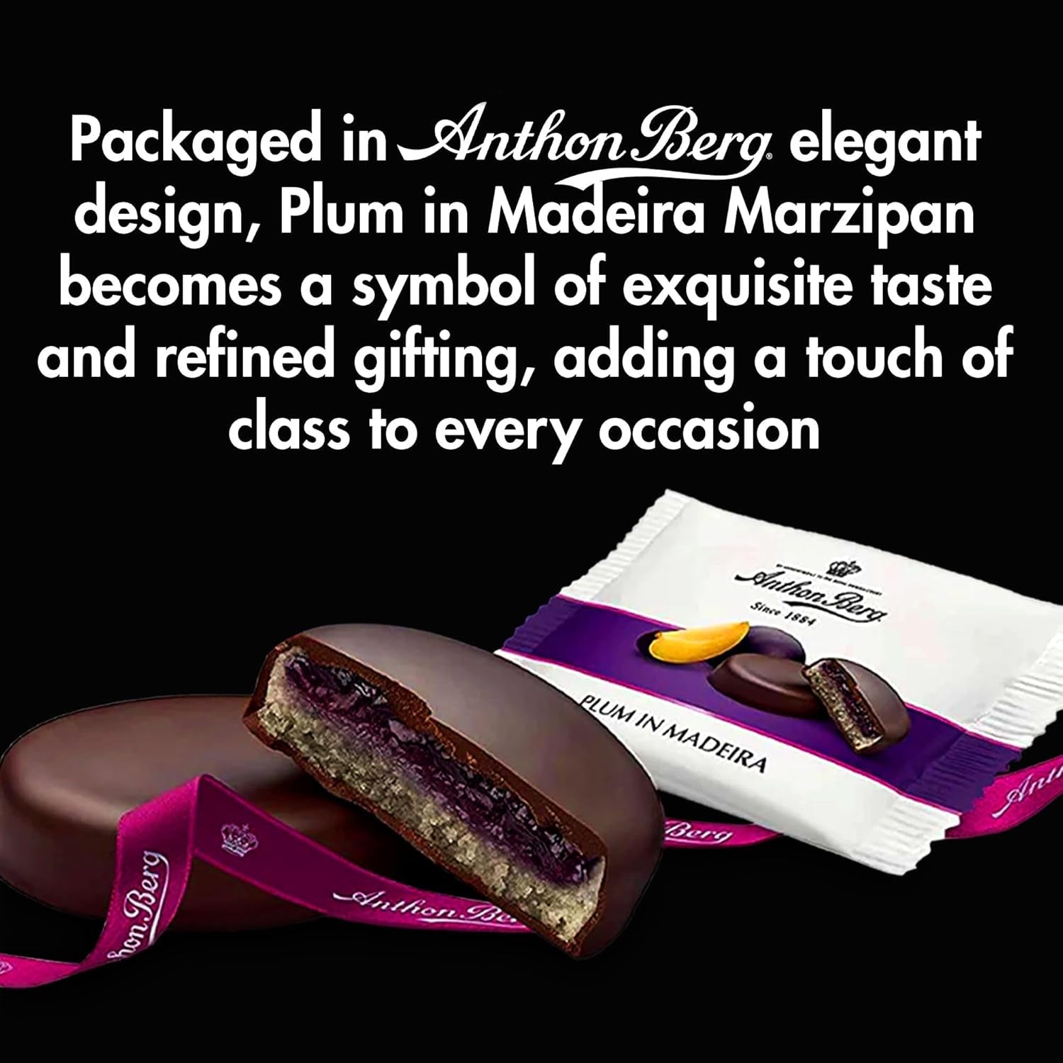 Szilva Madeirán – 220g – Marcipán különlegesség gyümölccsel és alkohollal – 8 db étcsokoládé érme szilva zselével és madeirai borral – Ajándékötlet