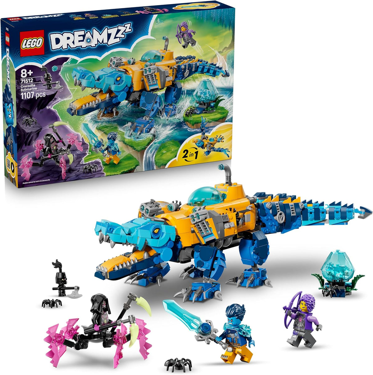 LEGO DREAMZzz 2 az 1-ben Krokodil-U-Boot - Spielzeug verwandelbar az Adler-U-Boot-ban - beleértve. 3 minifigura, 2 Spinnen und Einer sammelbaren blue Treasure-Kreatur - Geschenk für Jungen ab 8 Jahren - 71512