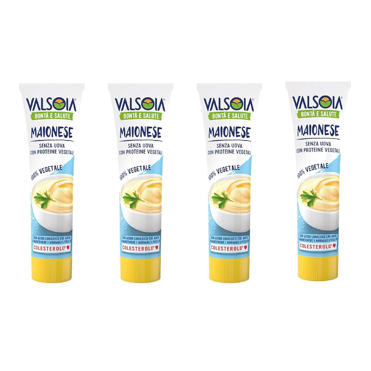 Maioneză pe bază de plante din soia, fără ouă, ideală pentru vegani și vegetarieni, versatilă în bucătărie, 4 x 150 ml