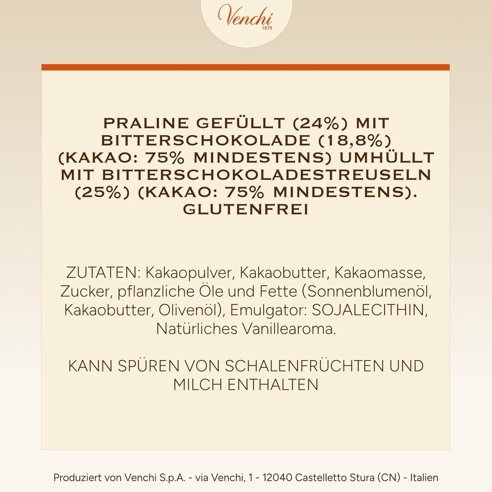 Venchi - Cuburi Chocoviar 75% - Praline cu umplutură "Cuor di Cacao", ciocolată neagră extra și granule Chocoviar 75% - pachet vrac de 1 kg - Vegan - Fără gluten