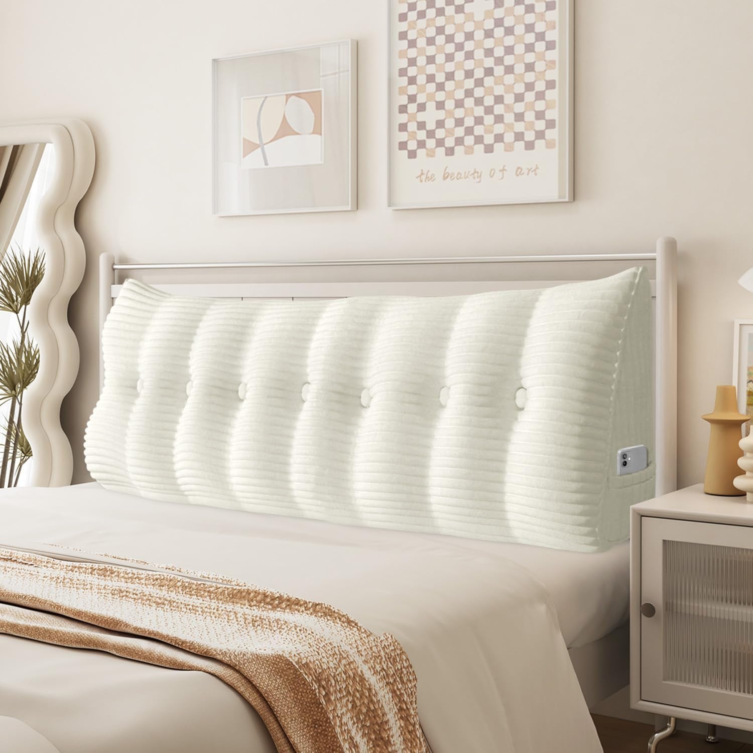 Pernă Johnear cu pană, pernă de citit pentru pat și canapea, pernă pentru spătar, pernă pentru tăblie, pernă lombară triunghiulară mare (gri, 45 cm)