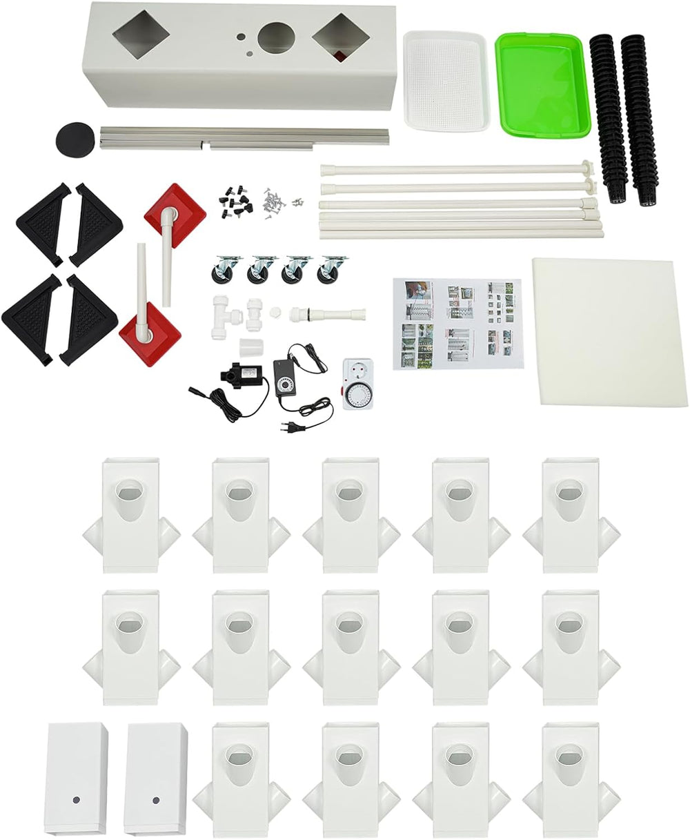 56 lyuk, 7 rétegű hidroponikus rendszer talajmentes termesztőrendszer növekedési készlet Aeroponic Tower hidroponikus termesztőrendszer hidratáló szivattyú időzítő adapterrel, termesztőággyal és hálós edénnyel