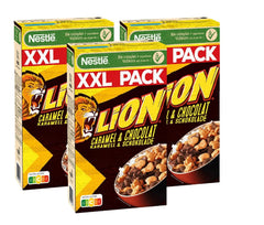 Cereale NESTLE LION, Cereale de ciocolată cu caramel și 41% făină integrală, set 3 x 1 Kg Cereale Naty Shop