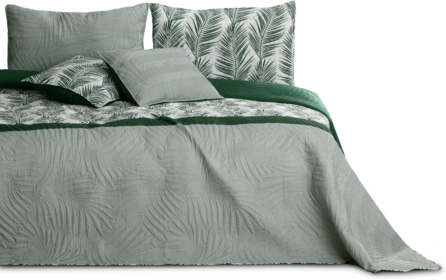 Ameliahome ágytakaró ágytakaró 170x210 cm kétoldalas, könnyen kezelhető ágytakaró növényi mintás zöld fehér Tropical Bonaire ágyak és takarók Besuche den AmeliaHome-Store Tropical Bonaire zöld fehér 170 x 210
