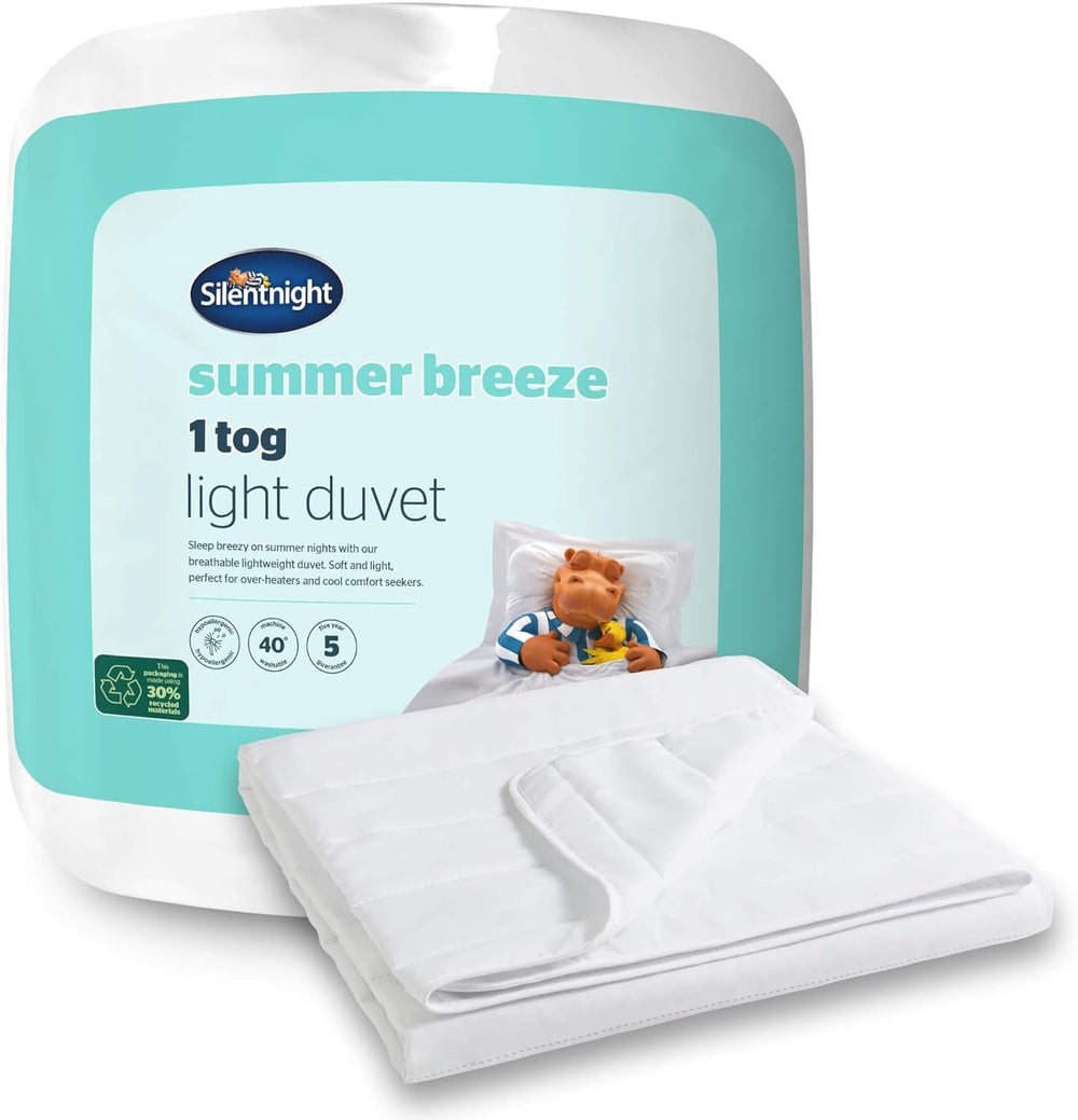 Silentnight Summer Breeze ágytakaró egyszemélyes ágyhoz, 2,5 tog, könnyű nyári paplan, ideális meleg éjszakákra és meleg hálószobákba, hipoallergén és mosógépben mosható, egyszemélyes ágy, 200 x 135 cm-es Naty Shop paplanok és paplanok 1 tog, standard fehér egyszemélyes ágy