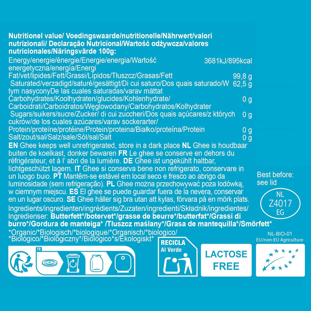 Ghee Easy 850g Ghee Bio von Grasgefütterten Kühen - Ghee Butter ohne Zusatzstoffe - Zertifiziert Organisch & Biologisch - Hochreines Ayurveda Ghee ohne Laktóz és glutén - 100% Europäisch