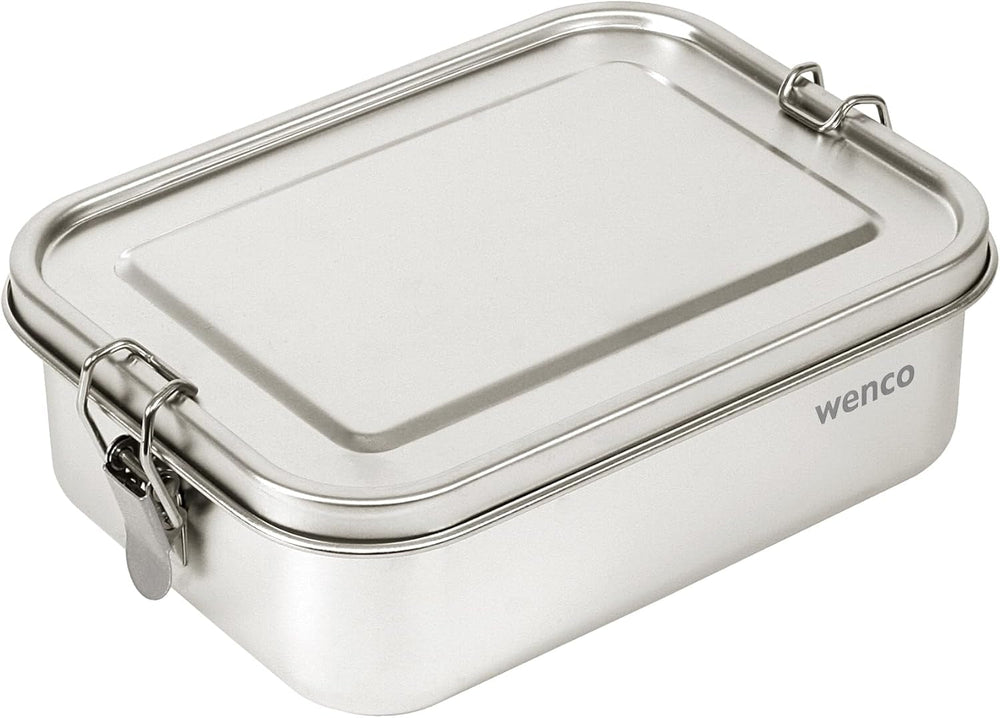 Cutie de prânz wenco din oțel inoxidabil, cu 2 compartimente, cutie de prânz mare cu capacitate de 850 ml, rezistentă la apă, lavabilă în mașina de spălat vase, inclusiv inel de silicon de schimb, 18,5 x 14 x 5,5 cm, argintiu (pachet de 2) Cutii depozitare alimente Naty Shop