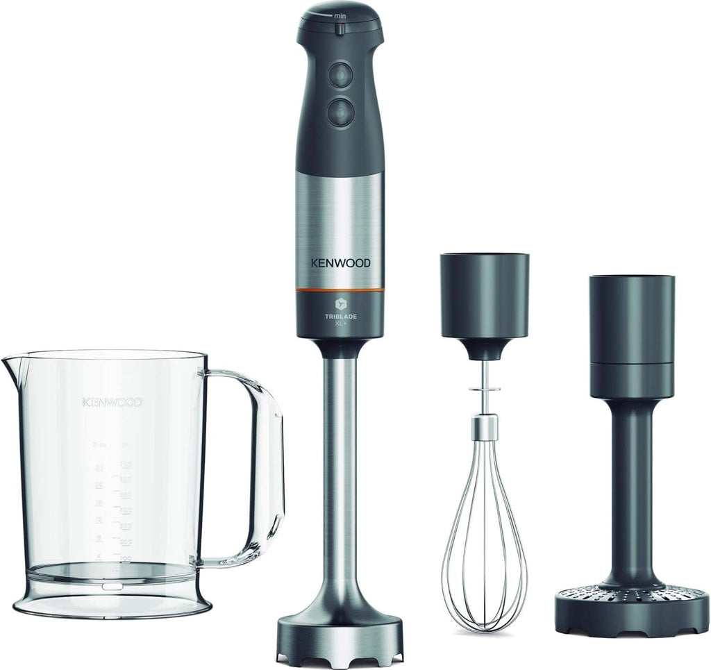 Kenwood Triblade XL Pro Stabmixer HBM80.322BK, 1200W, Variable Geschwindigkeiten, Edelstahl(Pürierfuß), Schneebesen, Emulgieraufsatz, 500Ml Zerkleiner, 700 & 250Ml Becher, Spülmaschinenfeste Teile Bucatarie Naty Shop Grau Hbm60.007Gy