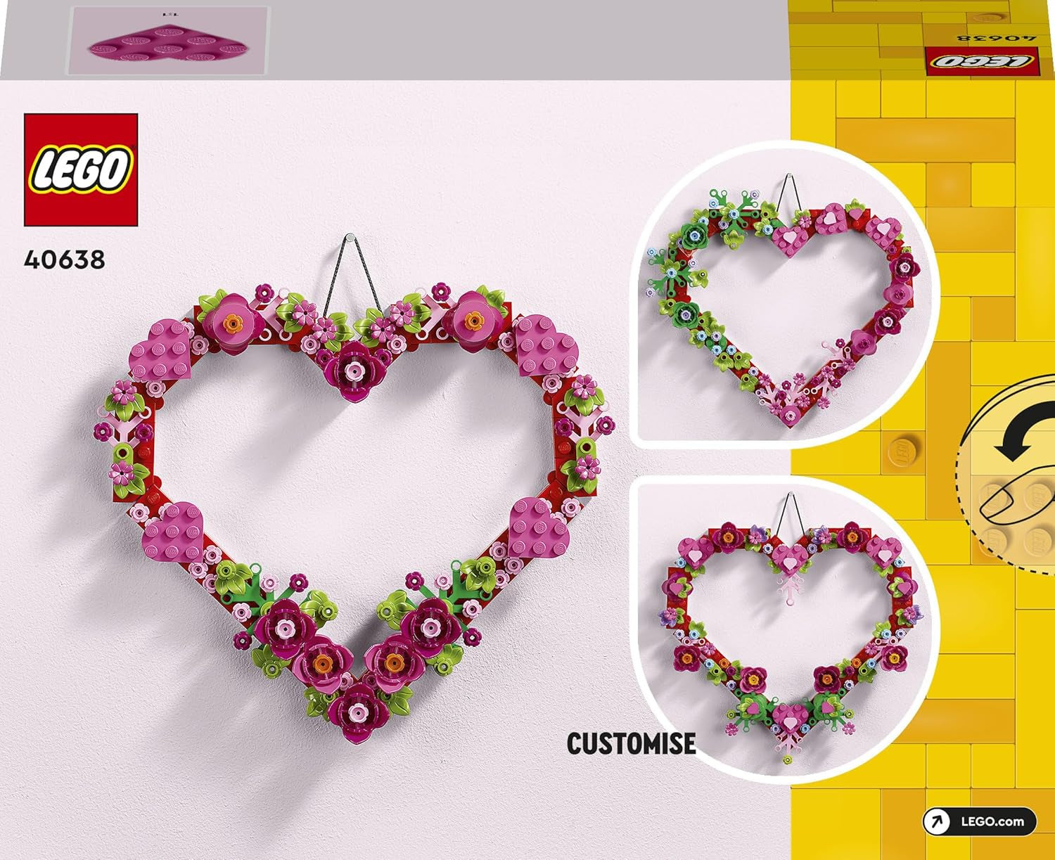 LEGO Herz-Deko Spielzeug - Bastelset für Kinder incl. Kiállítási modell művirággal, levelekkel és kis szívecskékkel - Ajándék anyák napjára - 40638