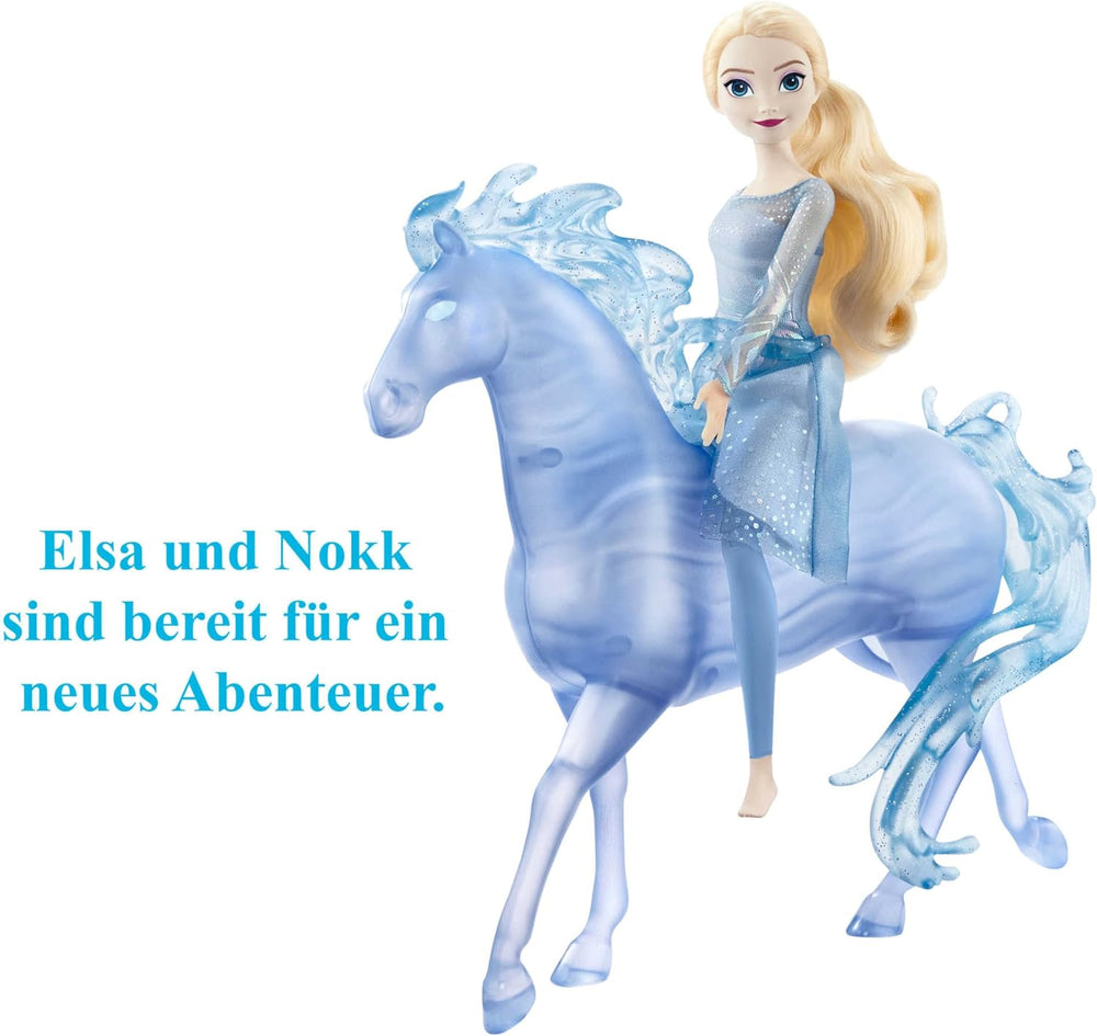 Mattel DISNEY Frozen Elsa și Nokk - Păpușă Elsa articulată, Figurină de apă Majestic Nokk, Inspirată de al doilea film, pentru copii cu vârsta de 3 ani și peste, HLW58