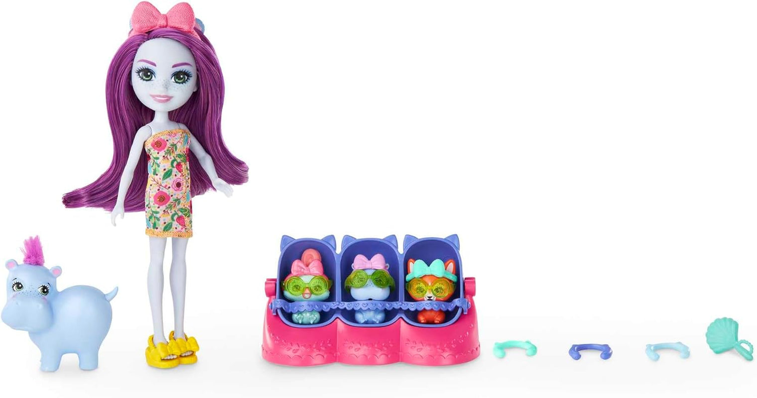 Enchantimals Puppen, Baby Best Friends-Spielsets, kleine Puppe, Freundin-Figur, 3 Tierbabys und Zubehör, Überraschung beim Auspacken, Geschenke für Kinder - HNW97
