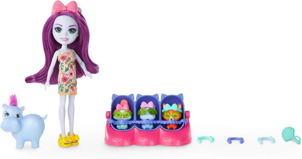 Enchantimals Puppen, Baby Best Friends-Spielsets, kleine Puppe, Freundin-Figur, 3 Tierbabys und Zubehör, Überraschung beim Auspacken, Geschenke für Kinder - HNW97