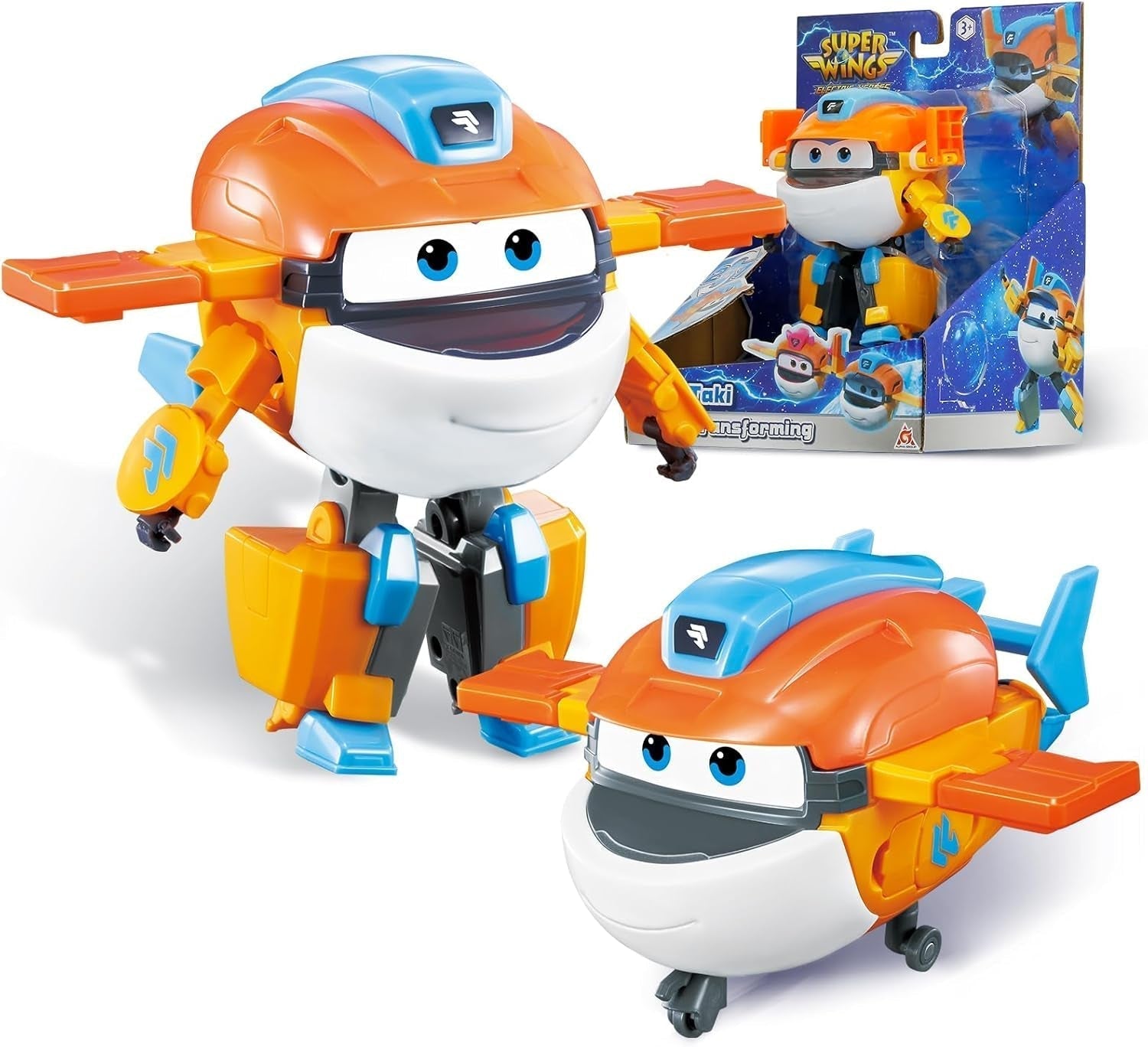 Super Wings Transformation Plane Supercharged Traver, kb. 12,7 cm-es nagy gyerekjáték figura, repülőgép és robot figura fiúknak és lányoknak 3 éves kor felett ezüst akciófigurák Naty Shop Taki