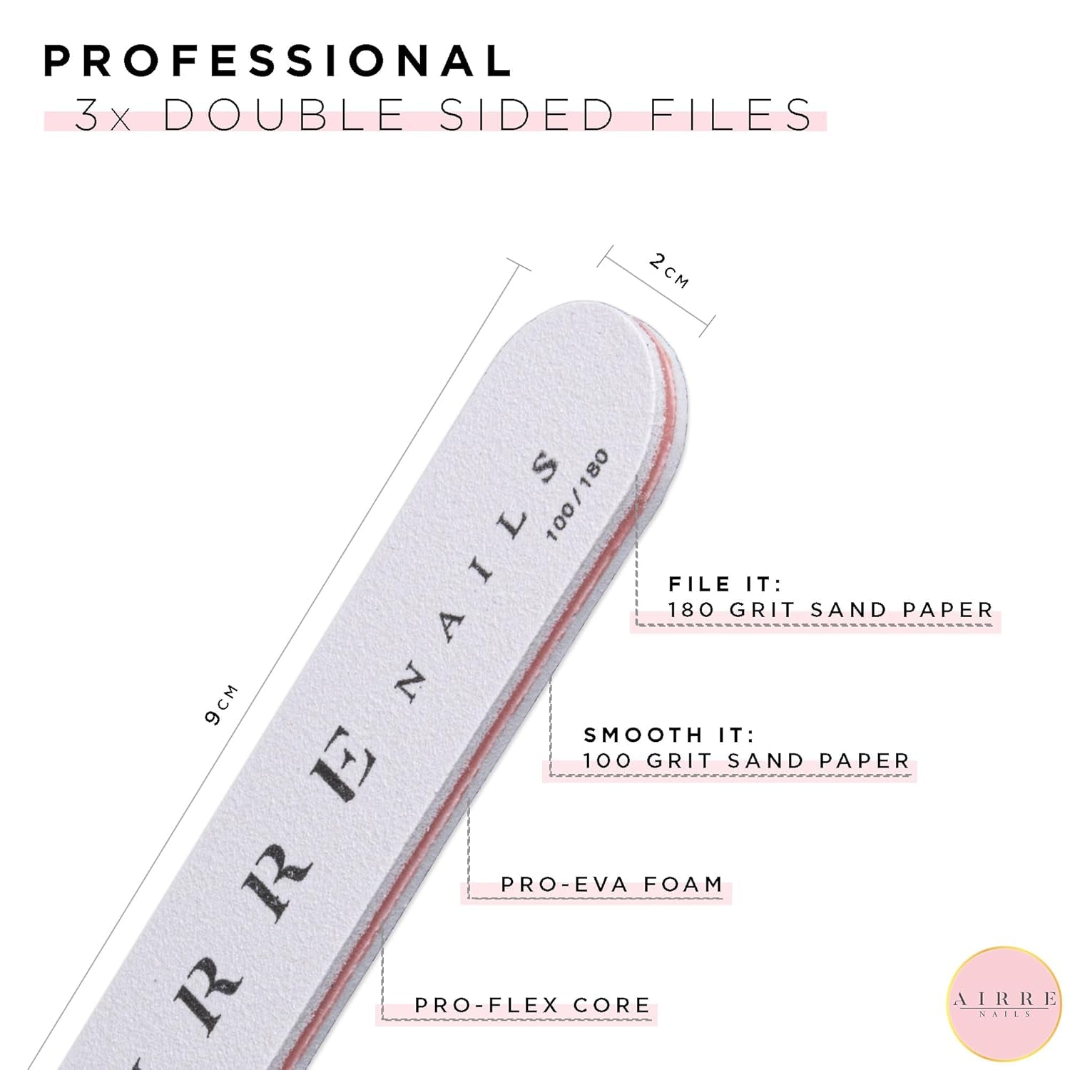 AIRRE 500 Unghii cu Gel Profesionale și 3 Pile cu Cutie - (10 Mărimi) Unghii False Semilună Franceze, Pentru Saloane și Uz Acasă, Tăiere, Pilire și Modelare, Gel UV/LED, Ojă și Nail Art (Natural)