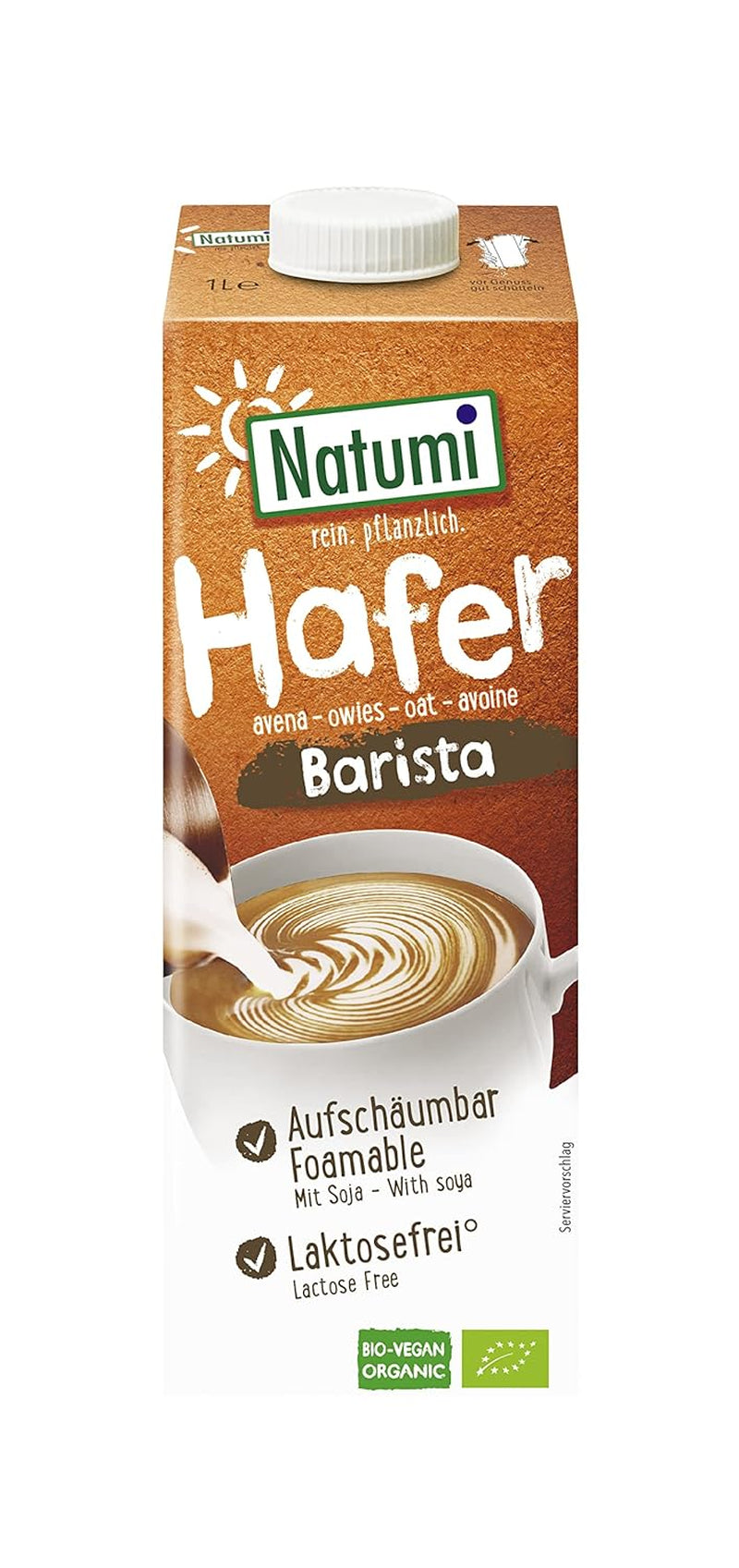 Natumi Bio Hafer Barista, 8 x 1L - Laktózmentes, Aufschäumbar, Barista-Style, Bio, Hergestellt mit deutschem Hafer, Vegán, Milchfreie milchfreie Alternative