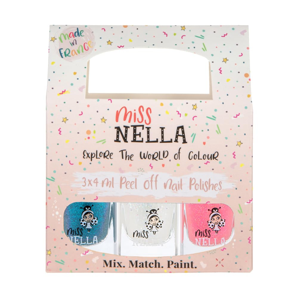 Miss Nella Magic Collection 4 részes csillogó körömlakk szett: rózsaszín, piros, arany és kék, speciális gyerekeknek kivehető körömlakk, nem mérgező, vízbázisú, szagtalan
