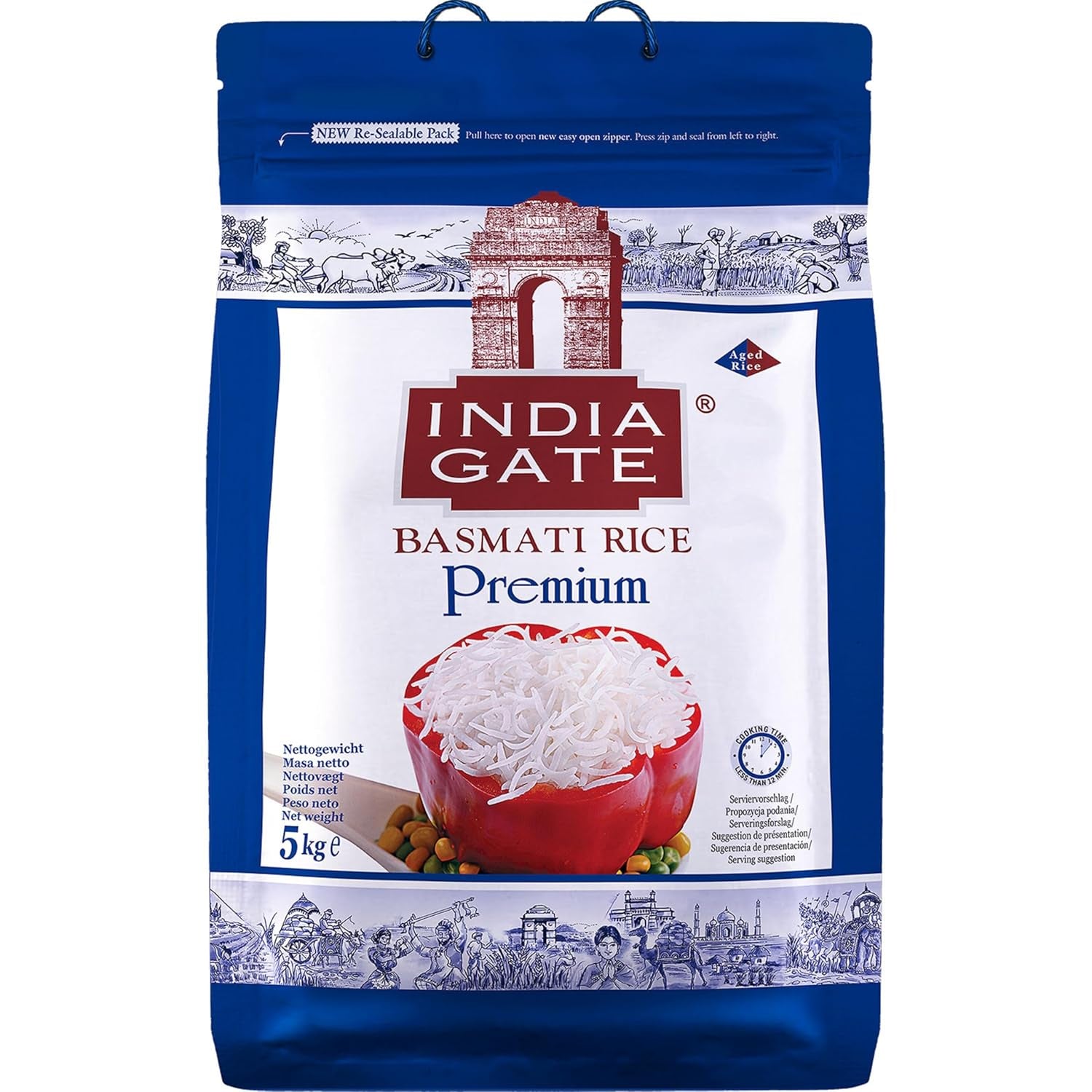 INDIA GATE Premium Basmati Rice – Hosszú szemű finom, aromás rizs Indiából, finom hosszú szemű (1 x 5 kg)