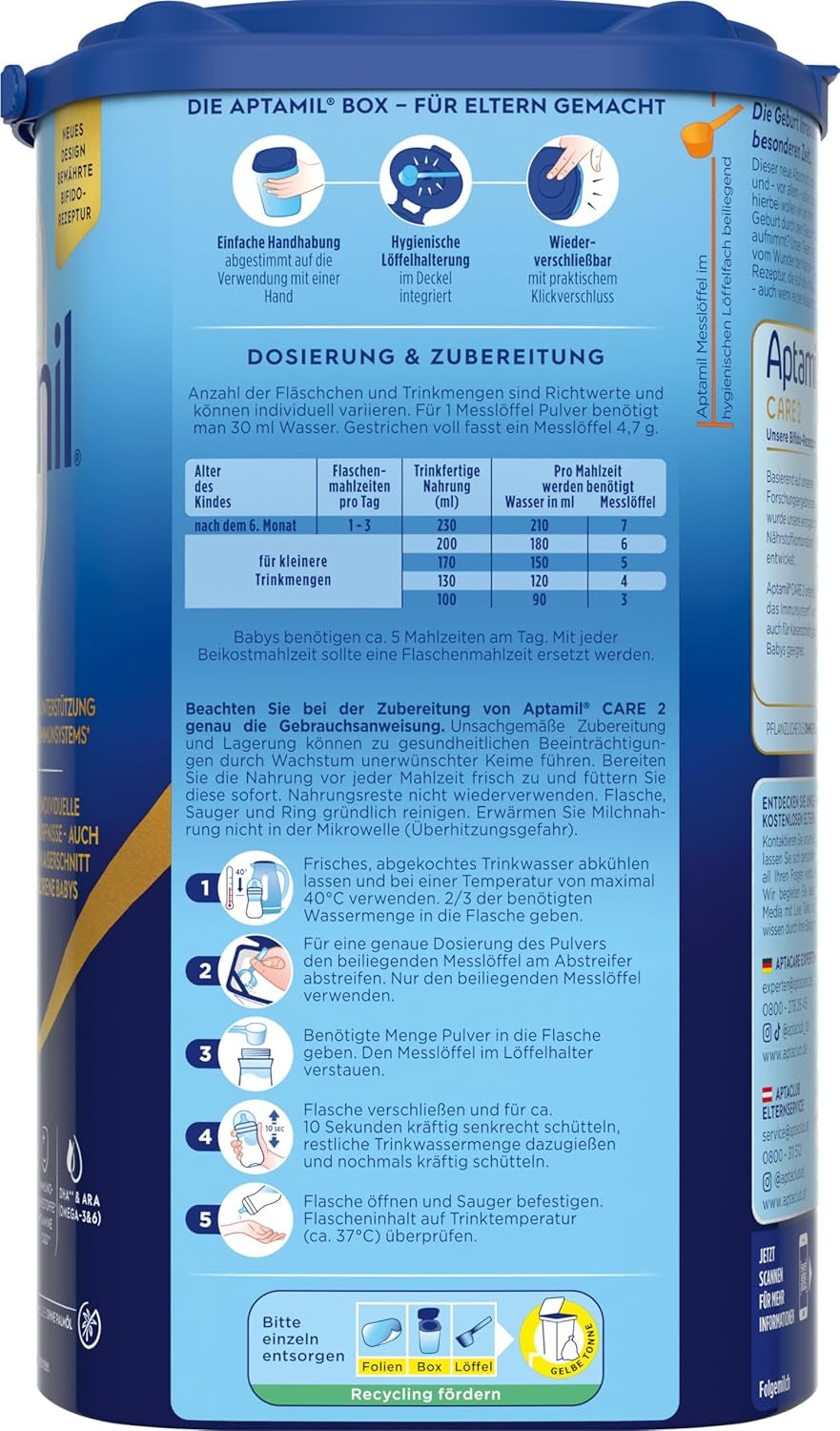 Aptamil Care 2 – Császármetszéssel született babák számára is alkalmas – 1 x 800 g