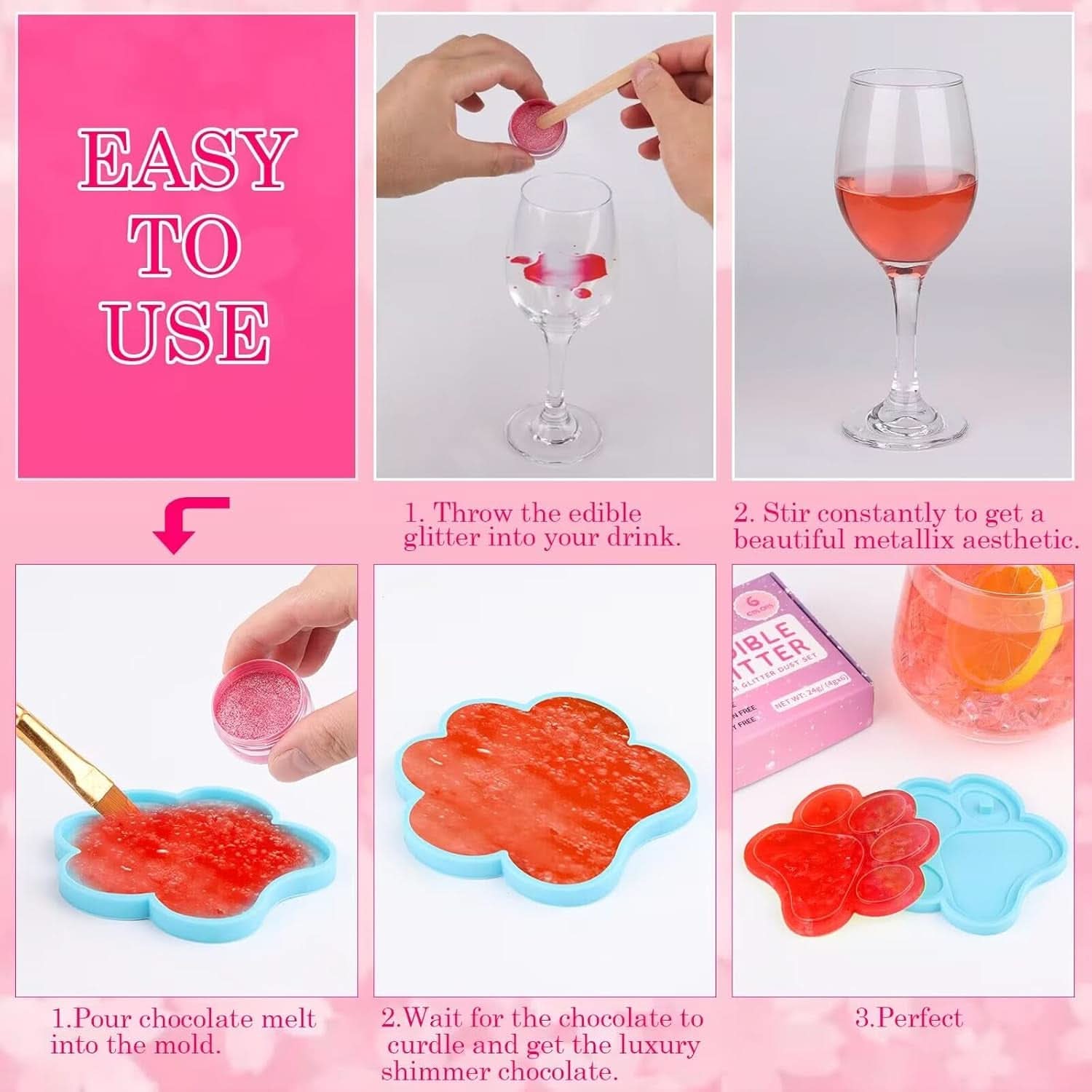 Ehető csillám, 4 vagy 6 színárnyalatos készlet, termékenként 4 gramm Glitter Naty Shop