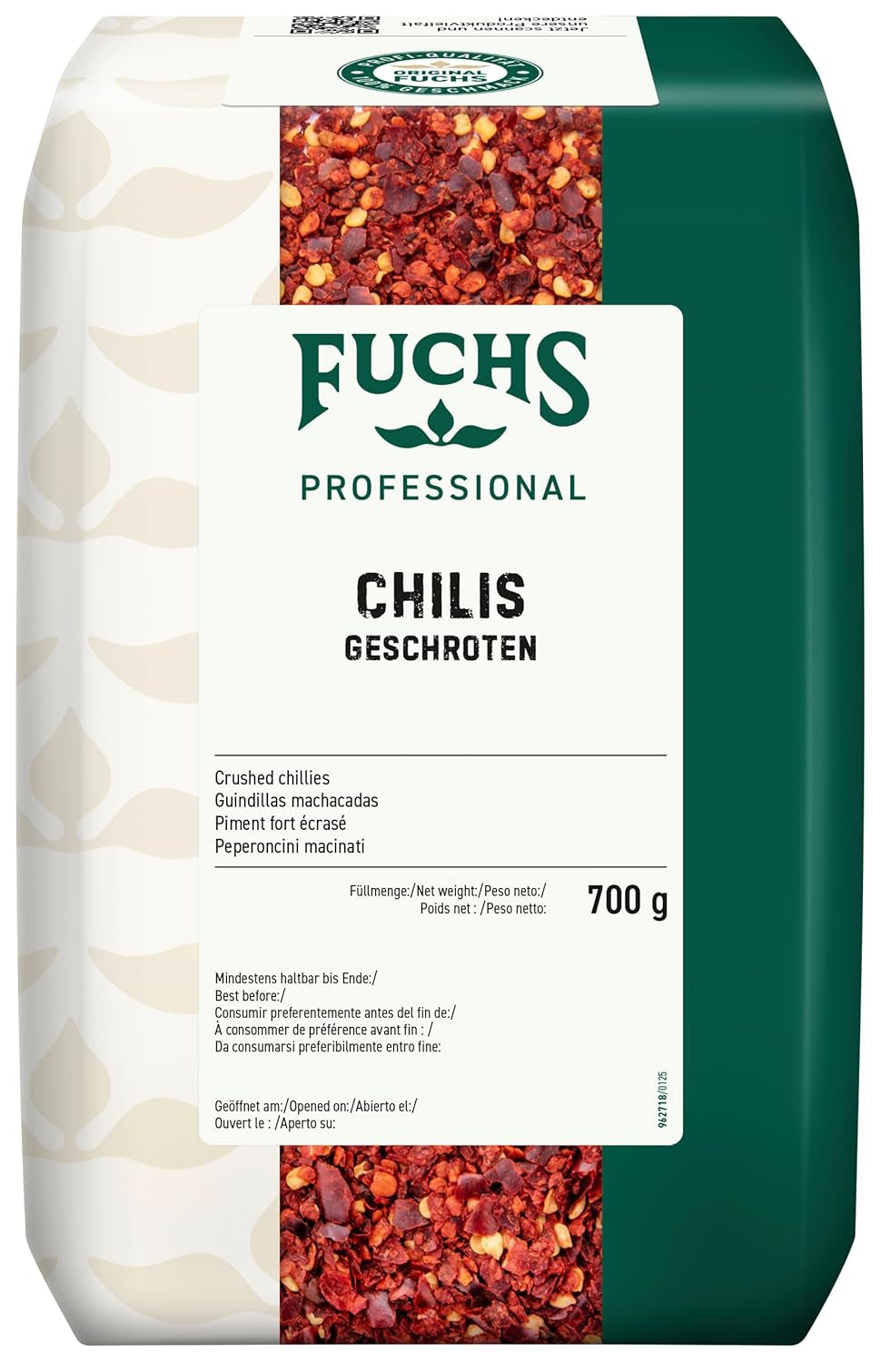 Fuchs Professional - Chilis geschoten | Verleiht Chili con Carne die richtige Schärfe | Profi-Qualität für Großverbraucher | 0,7 kg-os újrahasznosítható zacskó