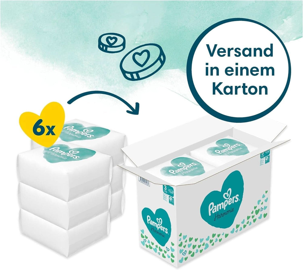 Pampers Baba pelenka 3-as méret (6-10 kg) Harmony, Gyengéd bőrvédelem és növényi alapú összetevők, 186 db Mother and Baby Naty Shop