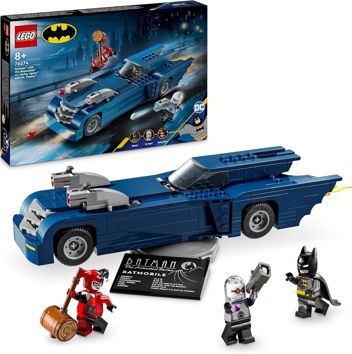 LEGO DC Batman: Batman în Batmobil vs. Harley Quinn și Mr Freeze, mașină de jucărie din seria animată pentru copii, cadou pentru băieți și fete de la 8 ani 76274 Seturi de constructie Besuche den LEGO-Store Titlu implicit