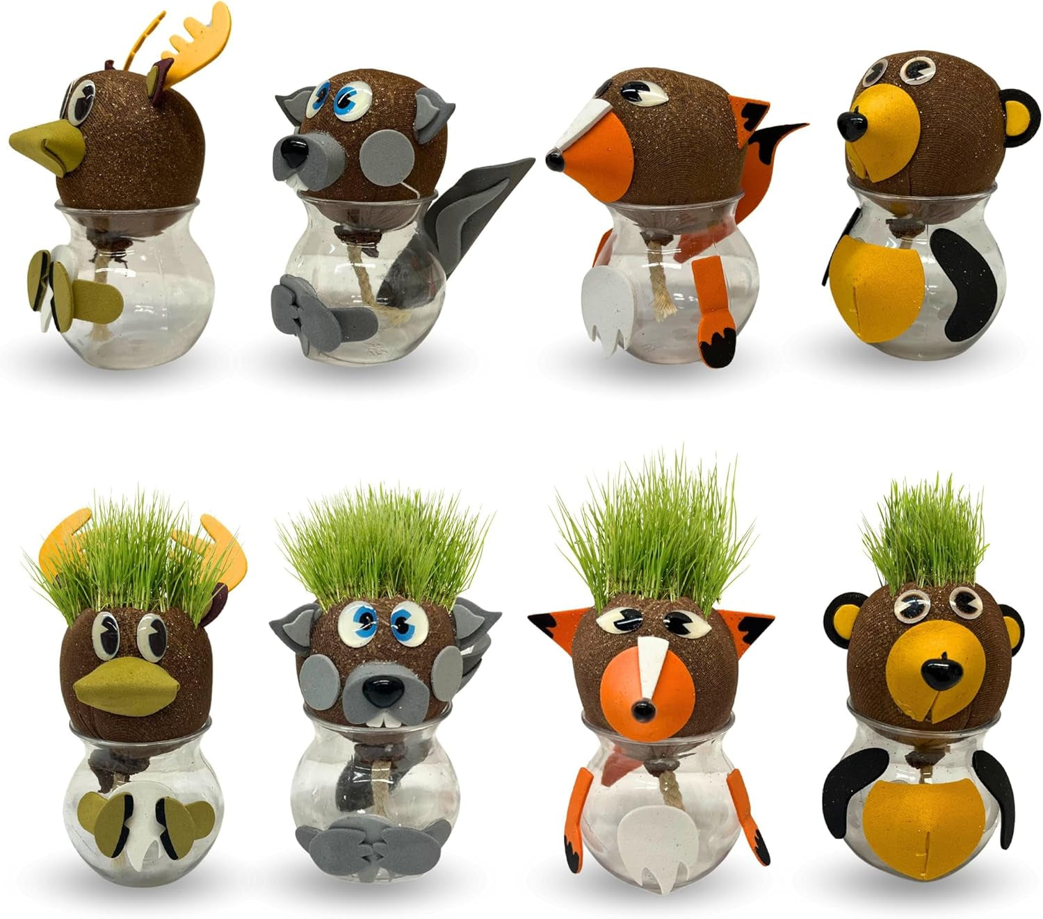 Bada Bing Graskopf 4er készlet incl. Wasserbehälter Waldtiere DIY Tiere – Rasenkopf Tierkopf mit Rasensamen – Experiment für Kinder – Spaß mit Lerneffekt – Geschenk Mitbringsel Kindergeburtstag Mitgebsel