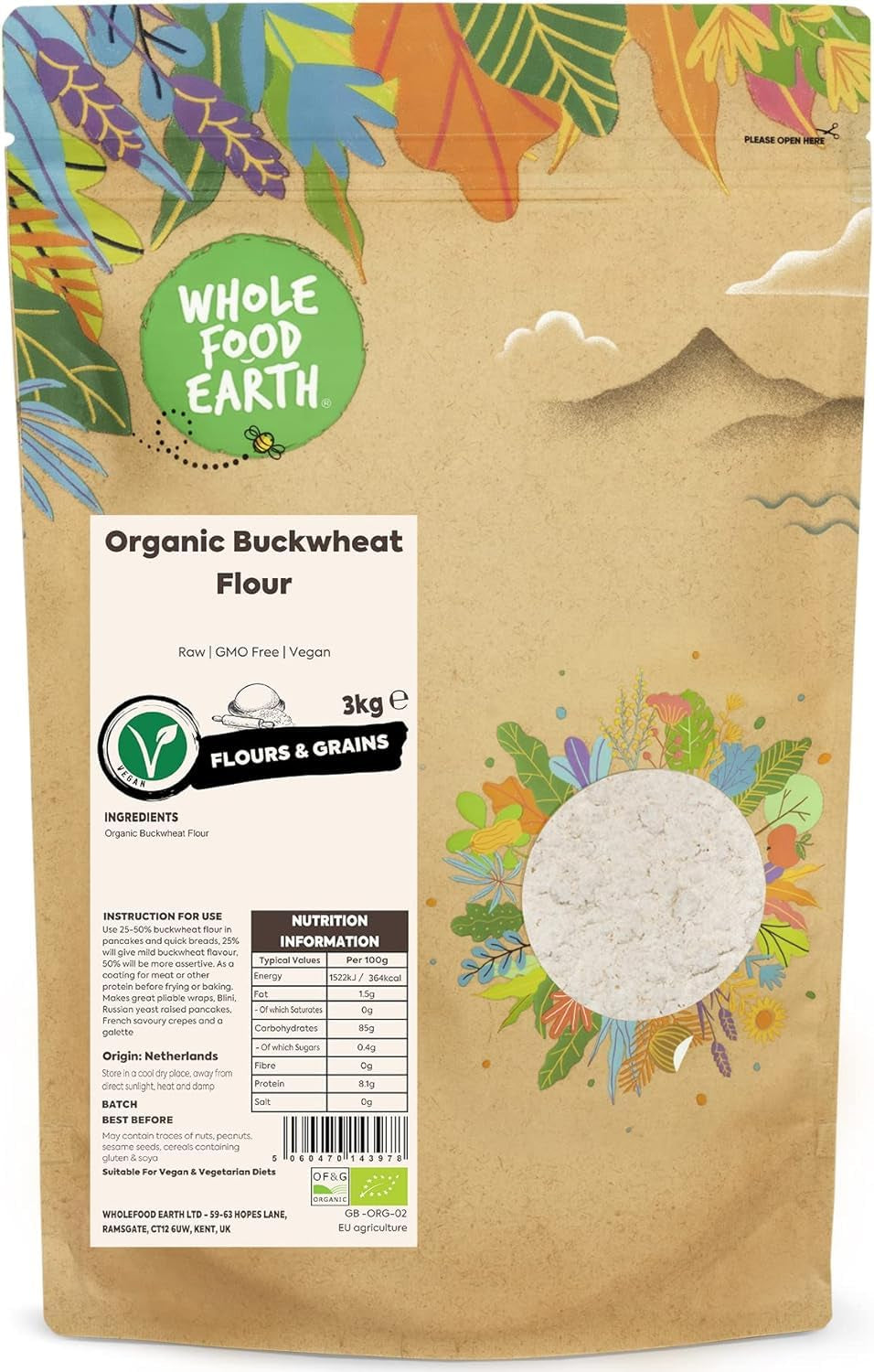 Wholefood Earth bio hajdinaliszt 1kg | Kegyetlen | Nem GMO | Vegán | Tanúsított bio