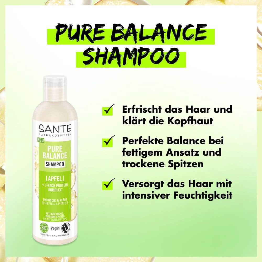 SANTE Naturkosmetik Pure Balance, șampon, hidratează intensiv părul uscat, 250 ml Duș și baie Naty Shop