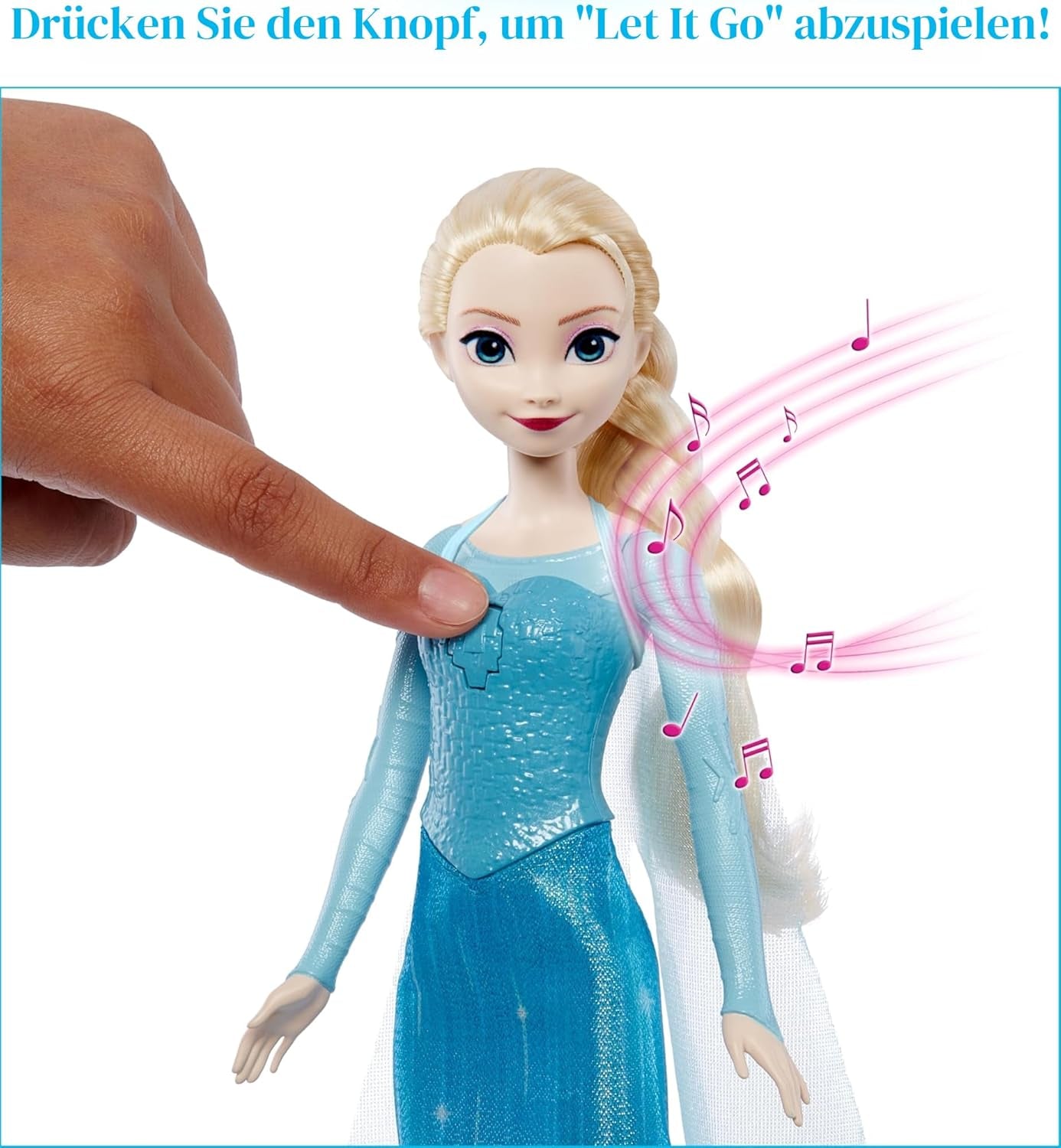 Jucăriile Mattel Disney Frozen, păpușa Elsa cântătoare în ținuta emblematică, cântă Let It Go din filmul Disney Frozen, pentru copii