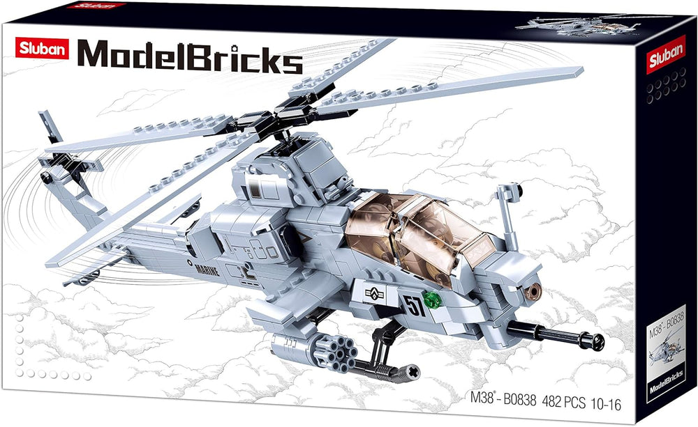 Kampfhelikopter IV (482 Teile) [M38-B0838], Spielset, Klemmbausteine, Soldaten, mit Spielfigur, Army, bunt, Sluban Klemmbausteine ​​​​SL95708