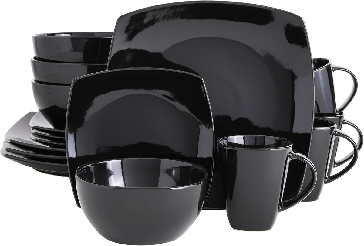 Set de veselă din ceramică cu smalț reactiv pentru 4 persoane, 16 bucăți Seturi vesela masa Naty Shop Negru Serviciu pentru 4 persoane (16 bucăți)