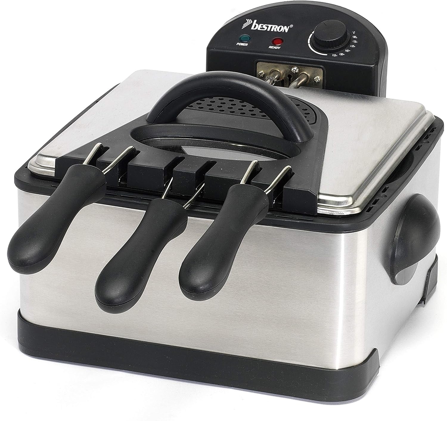 Bestron XL olajsütő 3 sütőkosárral, Cold Zone technológiával és kivehető olajtartállyal, 4 literes, 2000 W háztartási gépekkel, Naty Shop Silver