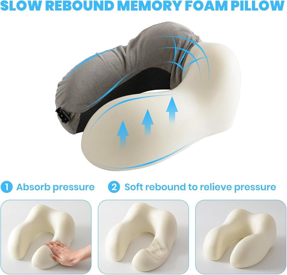 Pernă de gât, pernă de gât pentru avion, pernă de călătorie, pernă de gât pentru adulți, pernă de gât pentru mașină, pernă pentru casă, pernă ergonomică din spumă cu memorie, lavabilă cu spate îngust, reglabilă, gri