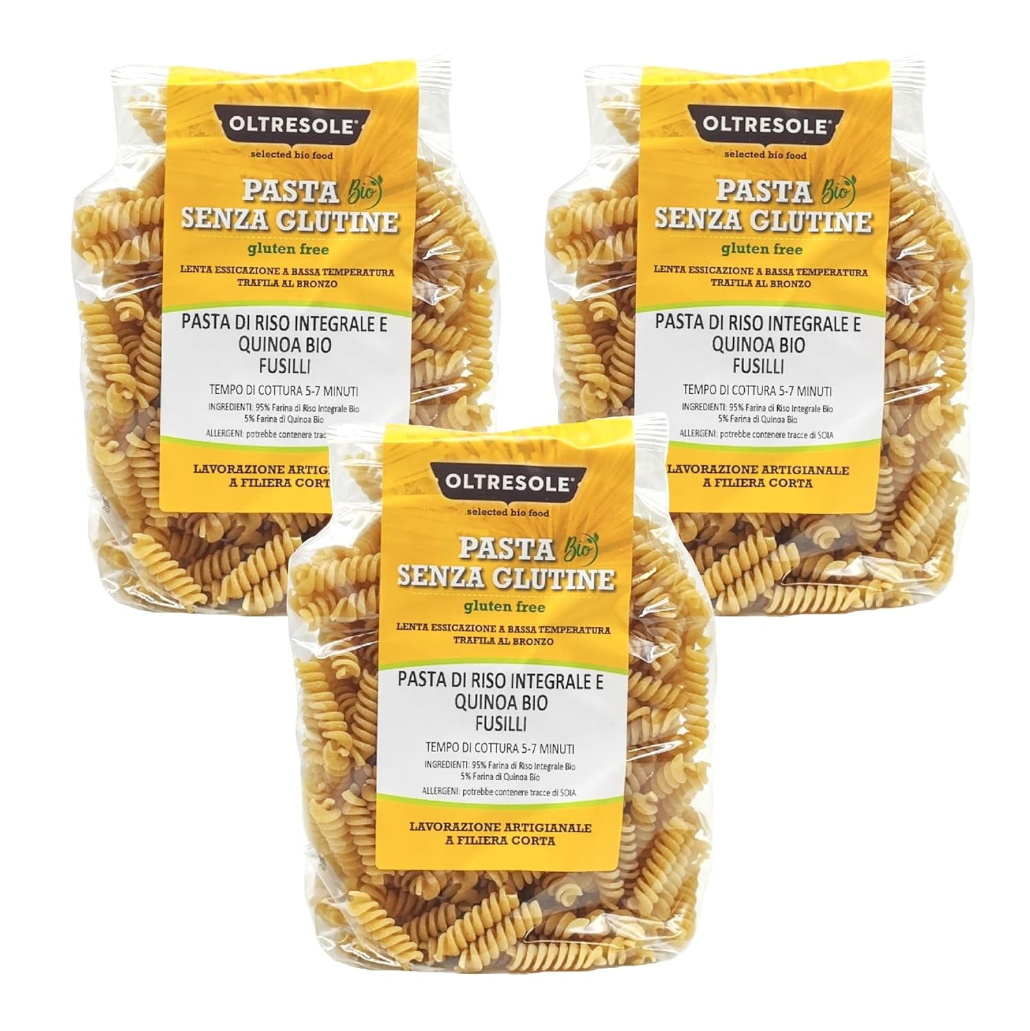 - Bio-Reis- und Quinoa-Pasta glutenfrei, Fusilli-Format - glutenfreie Pasta mit Vollkornreismehl und weisser Quinoa aus biologischem Anbau, vegán, Packung mit 3 Packungen à 350 g