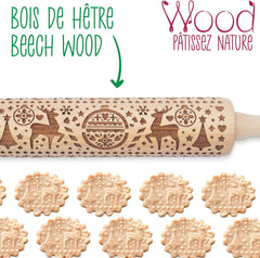 Scrap Cooking Teigrolle aus Holz "Xmas" mit weihnachtlichen Motiven – Prägerolle mit gepfragten Verzierungen für Kekse – dekoratív Zubehör – 5242