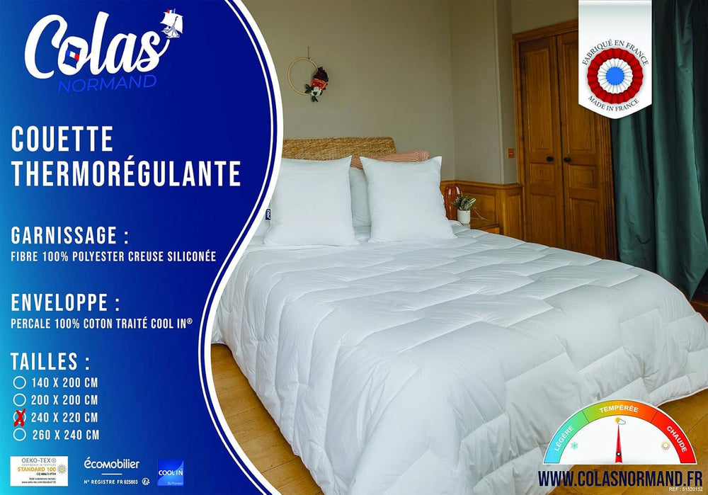 Hőszabályozó paplan, Mérsékelt, 240 X 220 cm, Izzadás, Optimális szellőzés, 100% pamut, Percale, Fresh Feel, Francia paplanok és paplanok Naty Shop