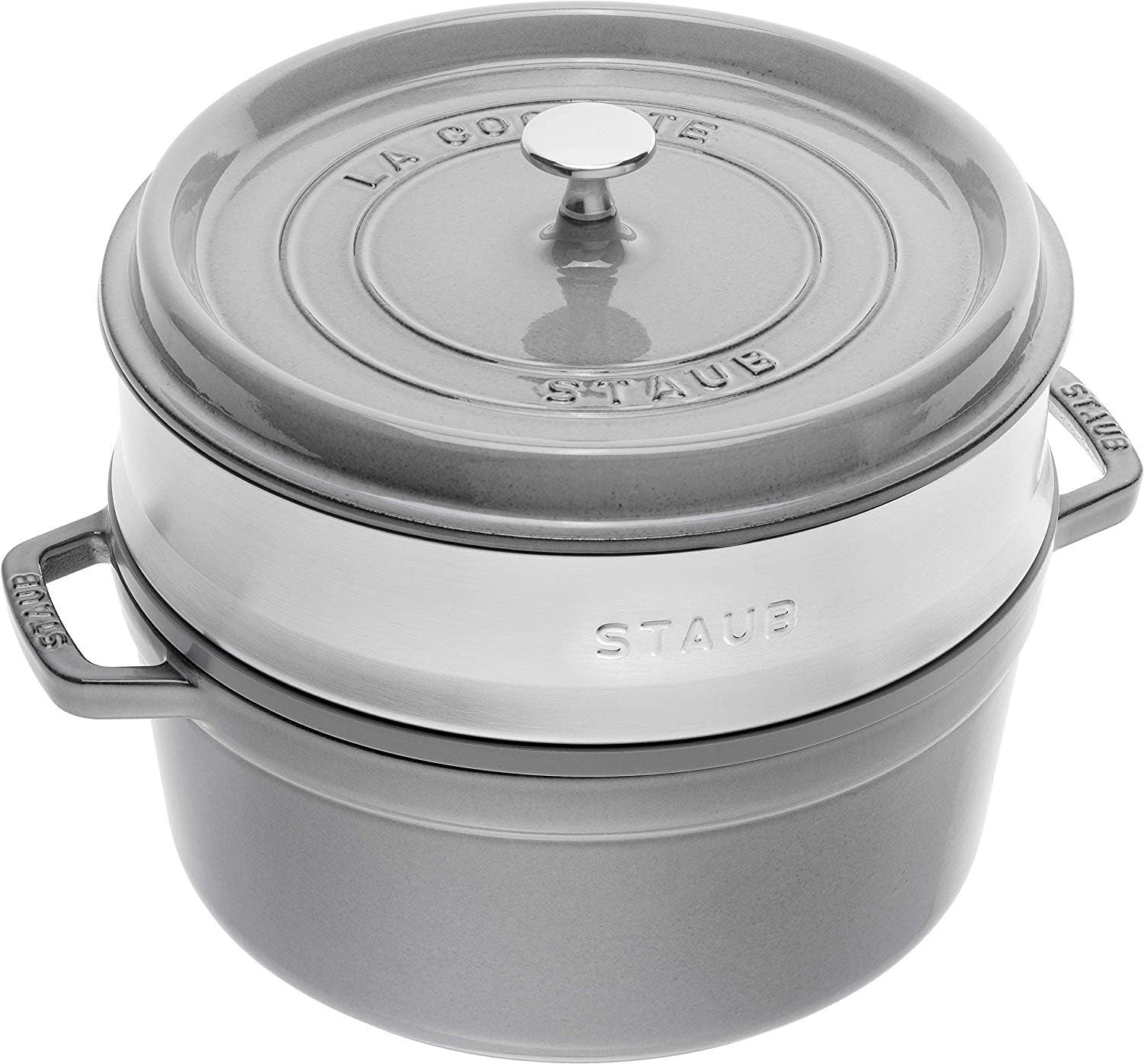 STAUB Gusseisen Bräter/Cocotte, Mit Dämpfeinsatz Aus Edelstahl, Rund 26 cm, 5,2 L, Aromaregen Funktion Für Optimale Befeuchtung, Für Alle Herdarten Inkl. Induktion & Backofen, Kirschrot, Rot Formák és tepsi Naty Shop Graphitgrau